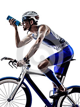 Man triathlon iron man athlete cyclist bicycling drinking