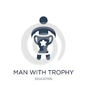 man with trophy icon in trendy design style. man with trophy icon isolated on white background. man with trophy vector icon simple
