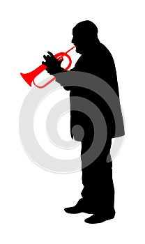 Man with trumpet on stage vector silhouette isolated on white background. Music men. Jazz man.