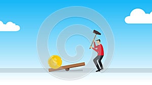 Man trying to increase money value, dollar crash and trying to fall up concept flat vector illustration