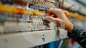 man turning on off the fuse box