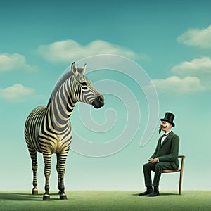Man In Tuxedo Sitting Next To Zebra: A Surreal Portrait With Hidden Meanings