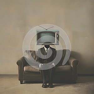 man with a TV in his head, vintage, generative AI