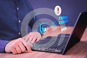 Man typing login and password, Secure encryption and access to the user`s private information to access the Internet.