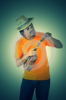 Man with ukulele isolated