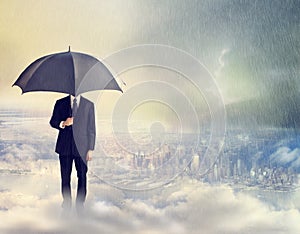 Man with Umbrella Above the City
