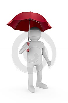 Man with umbrella on white background. Isolated 3d illustration