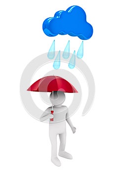 Man with umbrella on white background. Isolated 3d illustration