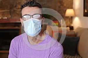 Man unable to see due to eyeglasses fogging up