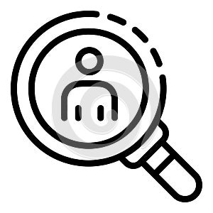 Man under magnifying glass icon, outline style