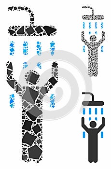 Man under shower Composition Icon of Bumpy Elements