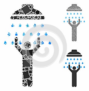 Man under shower Composition Icon of Unequal Elements