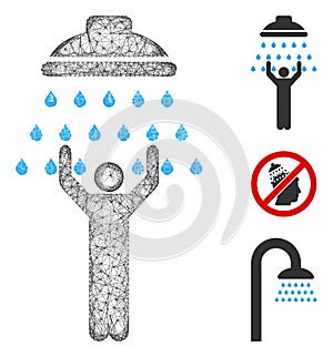 Man Under Shower Polygonal Web Vector Mesh Illustration