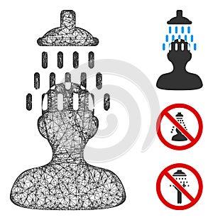 Man Under Shower Polygonal Web Vector Mesh Illustration