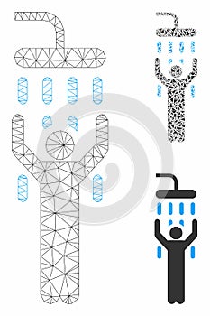 Man Under Shower Vector Mesh Wire Frame Model and Triangle Mosaic Icon