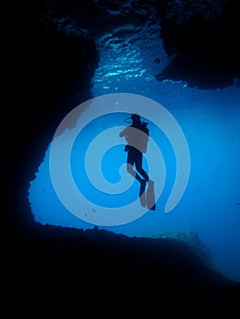 Man Underwater Photographer Scuba Diving Cave photo