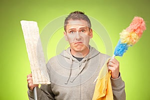 Man unhappy to clean the house