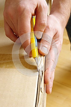 Man unpacking box