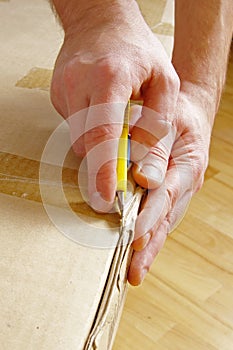 Man unpacking box
