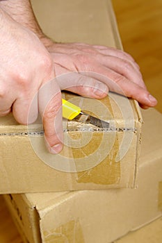 Man unpacking box