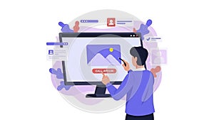 Man uploading image to website on computer screen