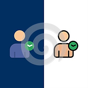 Man, User, Time, Basic  Icons. Flat and Line Filled Icon Set Vector Blue Background