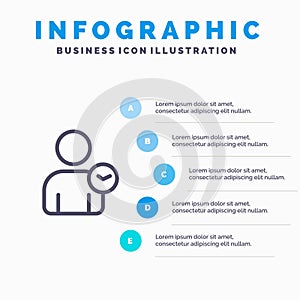 Man, User, Time, Basic Line icon with 5 steps presentation infographics Background