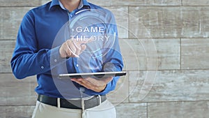 Man uses hologram text Game theory