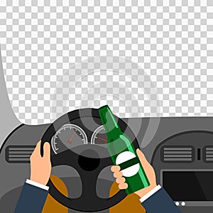 Man using alcohol while driving a car is a conceptual vector illustration of graphic design.