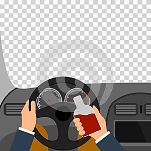 Man using alcohol while driving a car is a conceptual vector illustration of graphic design.