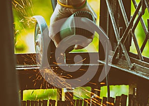 Man using angle grinder