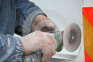 Angle grinder at work
