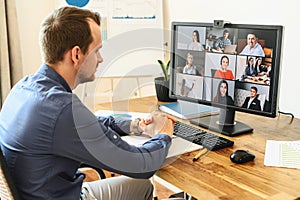 A man is using app for video connect, video call