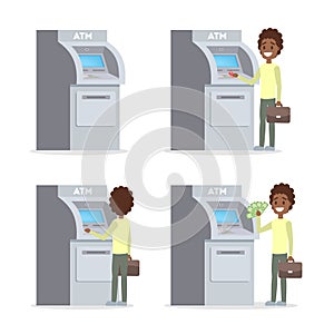 Man using ATM machine and gets money