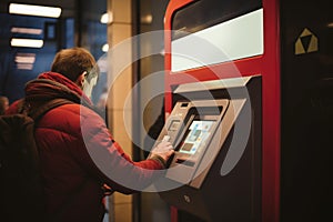man using ATM machine at subway station , AI Generated