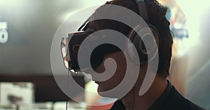 Man using augmented reality device for mobiles photo