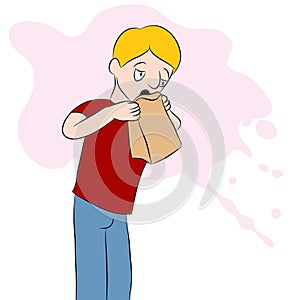Man Using a Barf Bag
