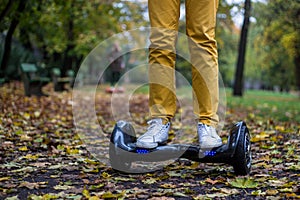 Man using the black hoverboard