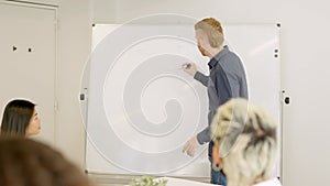 Man using a board during an explanation in a meeting