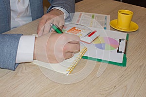 The Man are using a calculator on the table in the office room. accounting and business concept