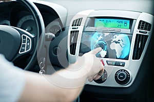 Man using car control panel