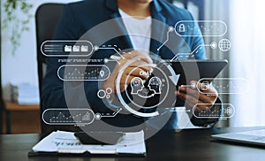 Man using chat bot in smartphone intelligence Ai. Chat with AI Artificial Intelligence, developed by OpenAI generate. robot in