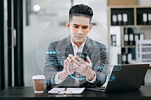 Man using chat bot in smartphone intelligence Ai. Chat with AI Artificial Intelligence, developed by OpenAI generate. robot in