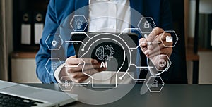 Man using chatbot in computer and tablet smart intelligence Ai.Chat with AI Artificial Intelligence, developed by OpenAI generate