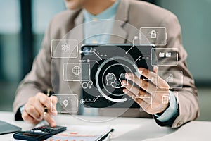 Man using chatbot in computer and tablet smart intelligence Ai.Chat with AI Artificial Intelligence, developed by OpenAI generate