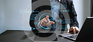 Man using chatbot in computer and tablet smart intelligence Ai.Chat GPT Chat with AI Artificial Intelligence, developed by OpenAI