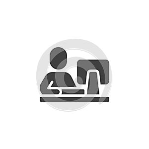 Man using computer at desk vector icon