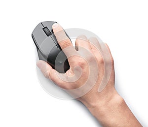 Man using computer mouse on white background