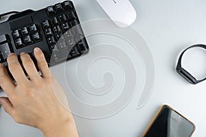 Man using computer searching Browsing Internet Data Information.Networking Concept