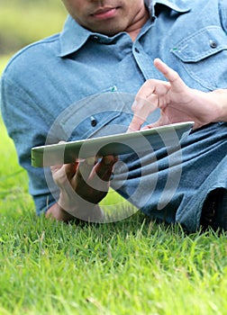 Man Using digital tablet